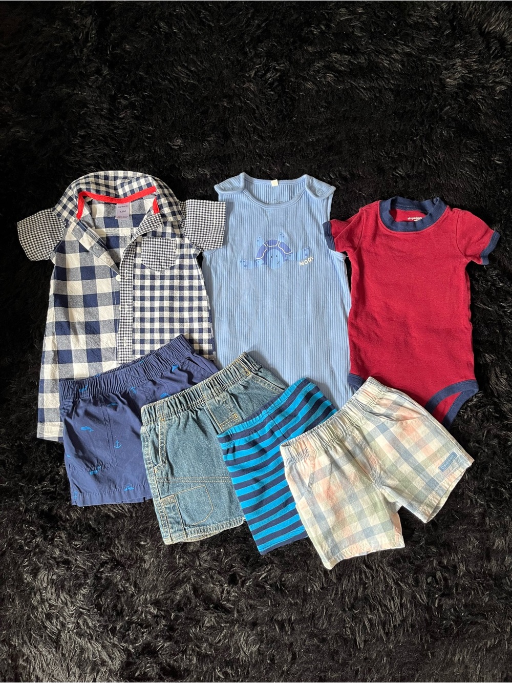 COTTON 12 Months Boy BLUE RED 7 Piece Bundle